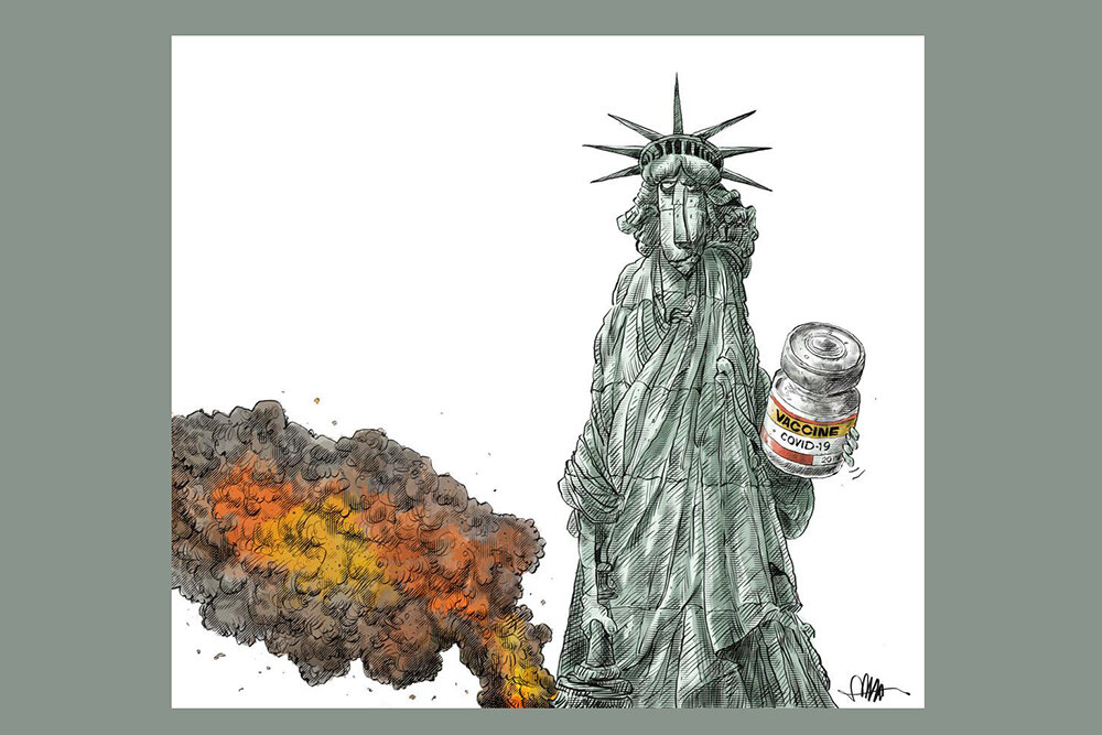 واکسن «فایزر» سوژه کارتون جدید مسعود شجاعی طباطبایی شد